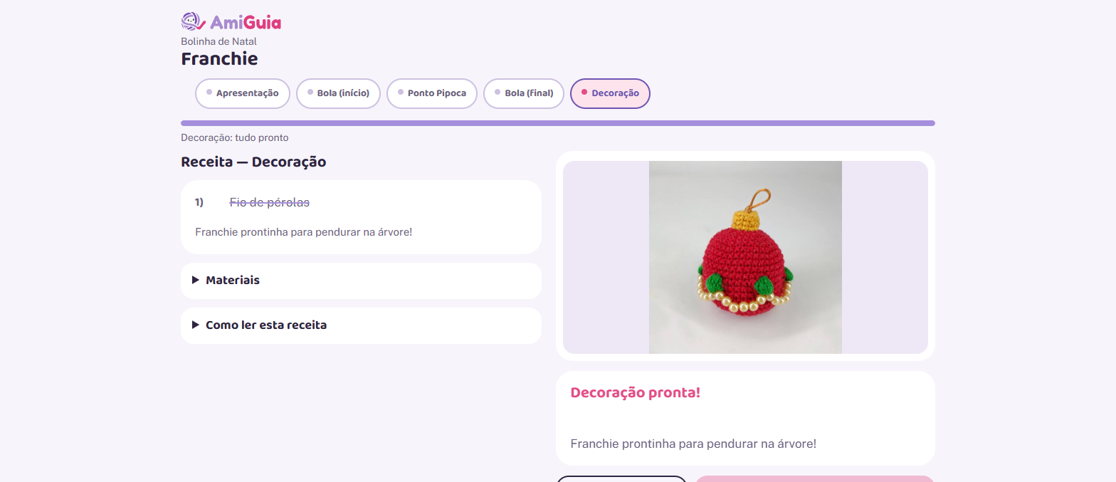 Tela final mostrando a Franchie pronta e a mensagem Decoração pronta